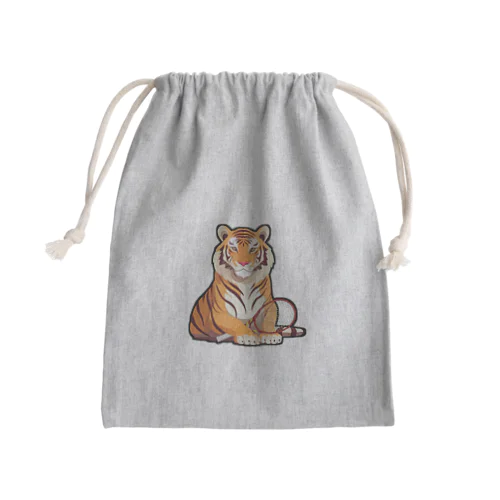 トラとテニスラケット Mini Drawstring Bag