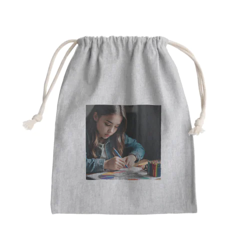 お絵描きする女の子 Mini Drawstring Bag