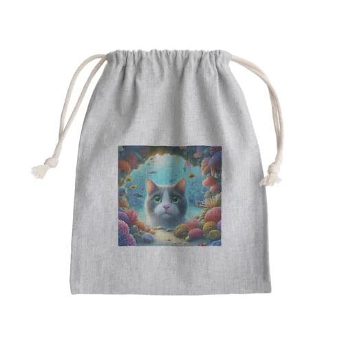 珊瑚に癒される猫 Mini Drawstring Bag