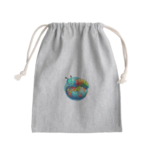 地球儀に乗ってる可愛い芋虫キャラクターです Mini Drawstring Bag