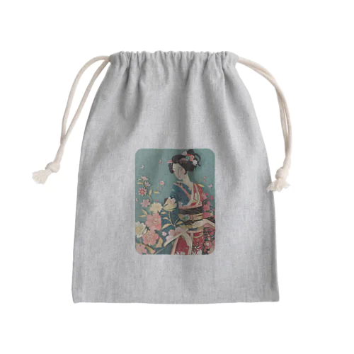 着物女性の切り絵アート　―　Kimono woman paper-cutting art　ー Mini Drawstring Bag