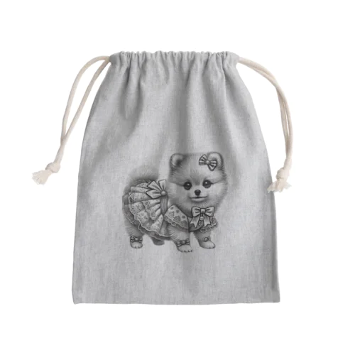 華麗なドレスをまとった愛らしいポメラニアン Mini Drawstring Bag