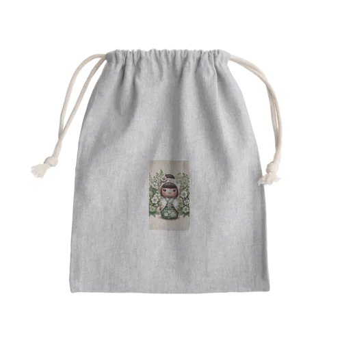 kokeshi dolls白い花 Mini Drawstring Bag