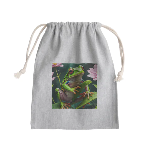 コスモスの葉をよじ登るアマガエル Mini Drawstring Bag