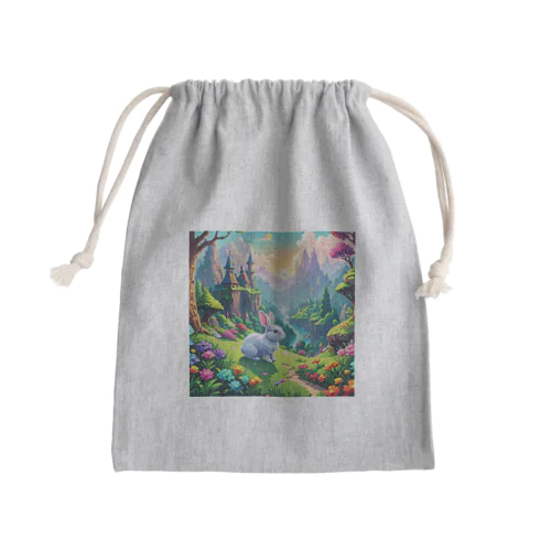 魔法の国の白ウサギ Mini Drawstring Bag