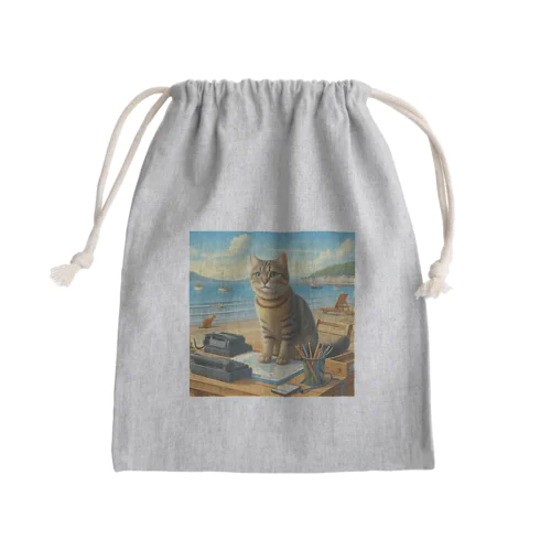 海辺の仕事猫 Mini Drawstring Bag