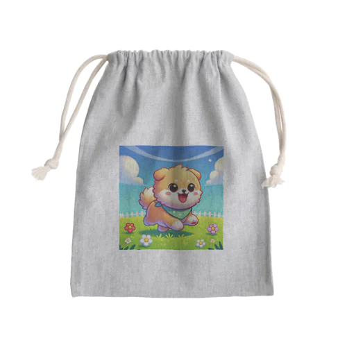 花咲く庭で楽しそうに走る柴犬ちゃん Mini Drawstring Bag