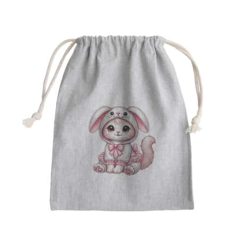 ふわふわバニーコスチュームのかわいい子猫 Mini Drawstring Bag