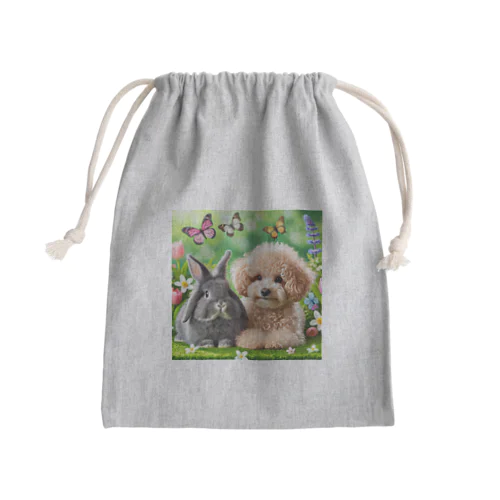 うさぎのネザーランドドワーフと犬のトイプードル Mini Drawstring Bag