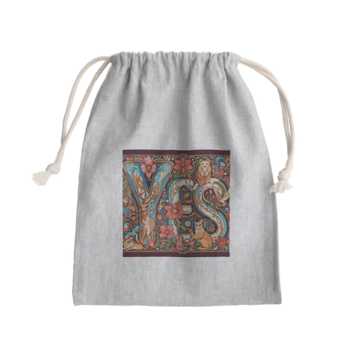 動物たちで描かれた文字　”YES” Mini Drawstring Bag