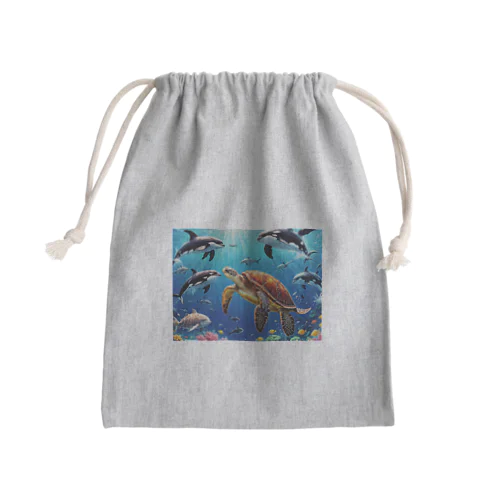 かめ　シャチ　イルカ Mini Drawstring Bag