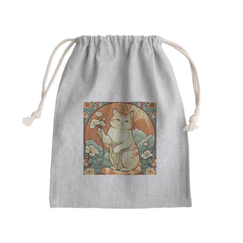 幸運を招いてない猫。花を持ってるだけよね Mini Drawstring Bag