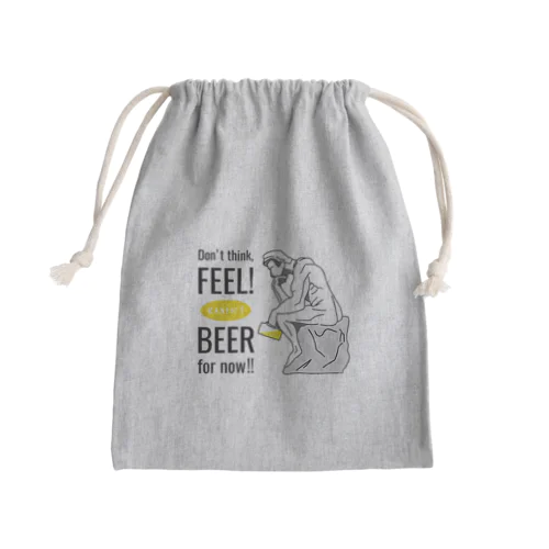 彫刻 × BEER（考える人：考えるな、感じろ! とりあえずビール!!）黒線画 Mini Drawstring Bag