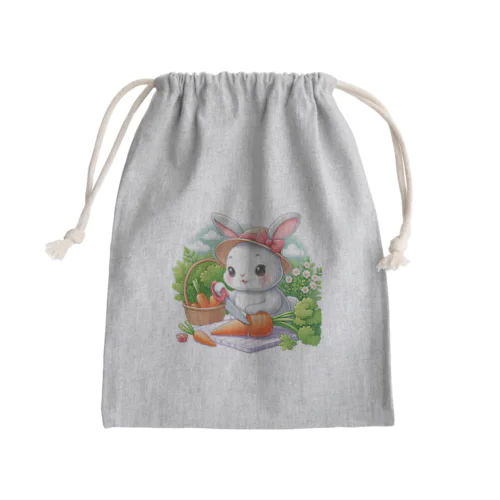 ニンジンを切る可愛いうさぎ Mini Drawstring Bag