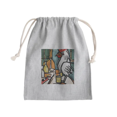 にわとりさん朝ごはんを食べる！ Mini Drawstring Bag