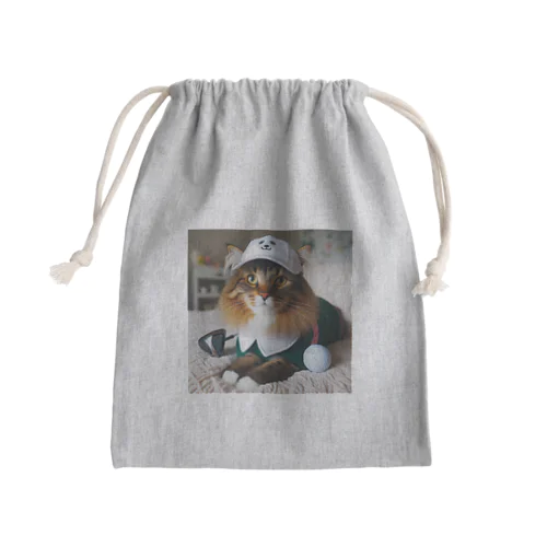 猫ゴルファー Mini Drawstring Bag