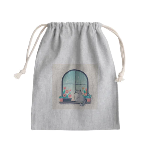 窓の外を眺めるシンプルで可愛い猫 Mini Drawstring Bag