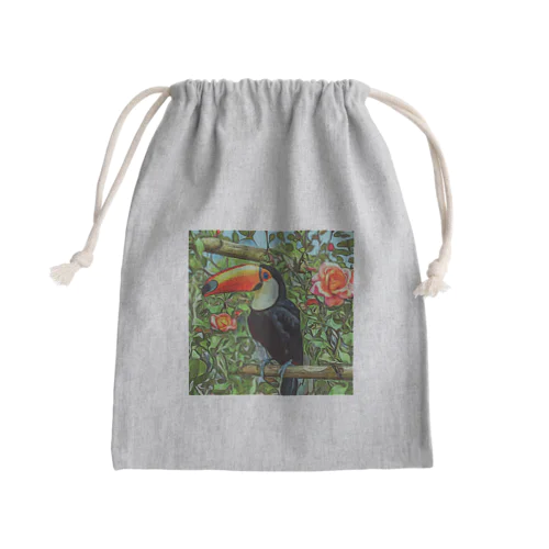 オニオオハシと薔薇 Mini Drawstring Bag