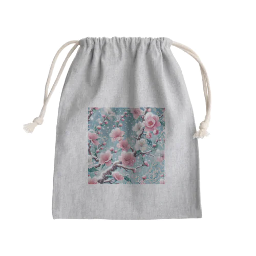 和風柄　桜雪化粧 Mini Drawstring Bag