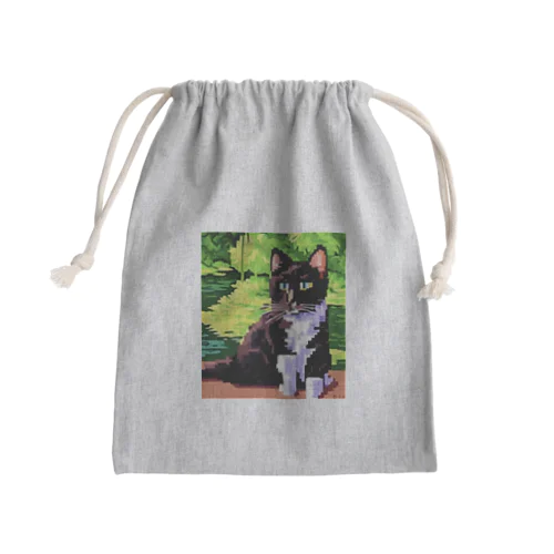 Fresh greenery and cat！ Mini Drawstring Bag