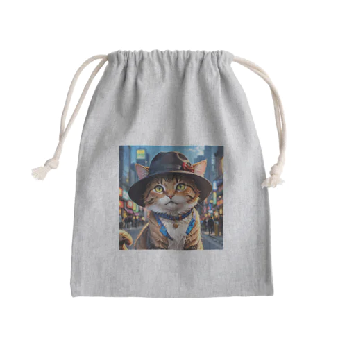 帽子をかぶったネコ Mini Drawstring Bag