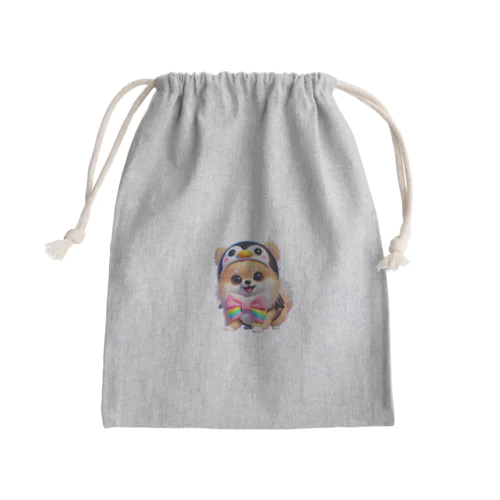 虹色リボンのペンギン帽子ポメラニアン Mini Drawstring Bag