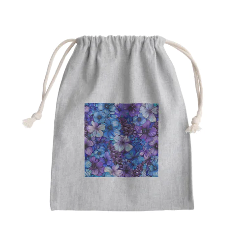 可愛い紫色と青色の花　イラスト Mini Drawstring Bag