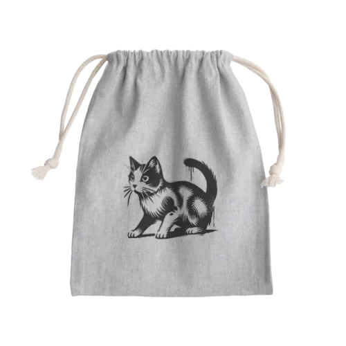ストリートアート風★はちわれ猫 Mini Drawstring Bag