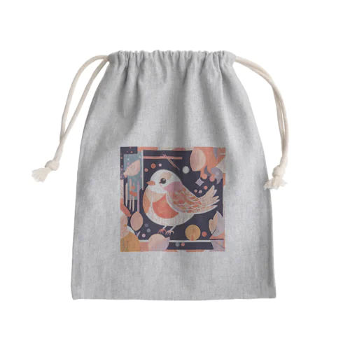 アート風の鳥 Mini Drawstring Bag