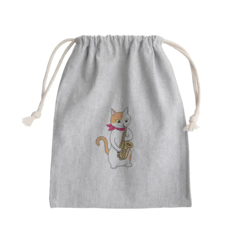 サクソフォンを吹く猫 Mini Drawstring Bag