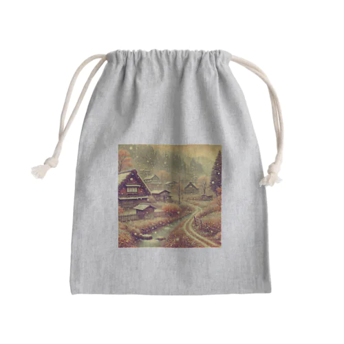 【どことなく懐かしい】雪がちらつく晩秋の田舎町 Mini Drawstring Bag