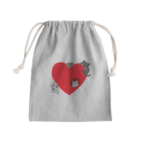 ハートかじりチンチラ Mini Drawstring Bag