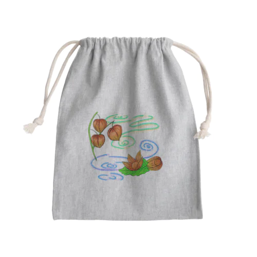 枝つきホオズキ 水紋（和柄）その2 Mini Drawstring Bag