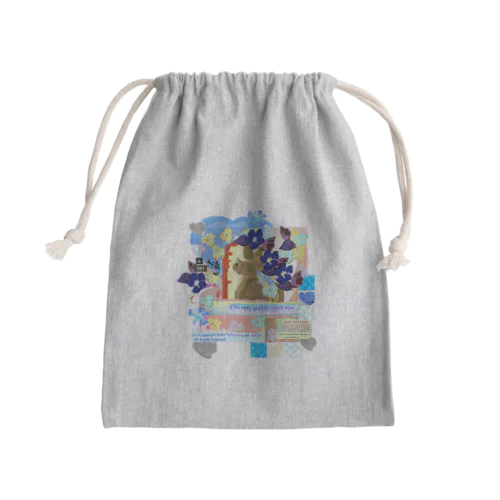 291★月山いつこ作品●お澄まし青3★夏稲ちゃんの青絣1 Mini Drawstring Bag