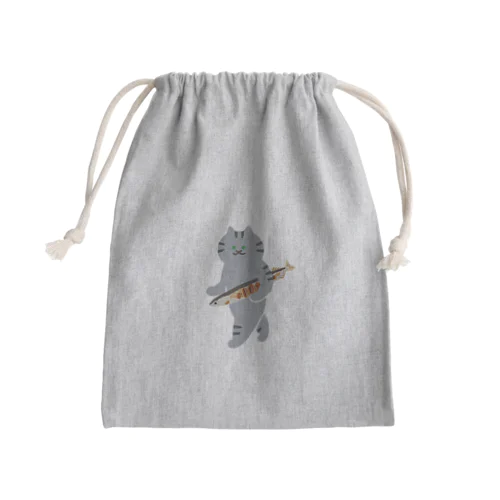 盗んだ焼きサンマと歩き出すねこ Mini Drawstring Bag