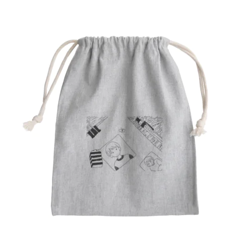 らくがきの、なか(モノクロ) Mini Drawstring Bag