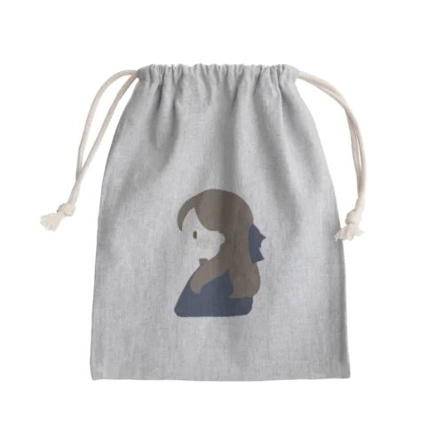 紺色リボンの女の子 Mini Drawstring Bag