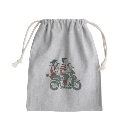 【バリの人々】バイク家族乗り Mini Drawstring Bag