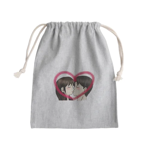 Kiss with heart♥ Mini Drawstring Bag