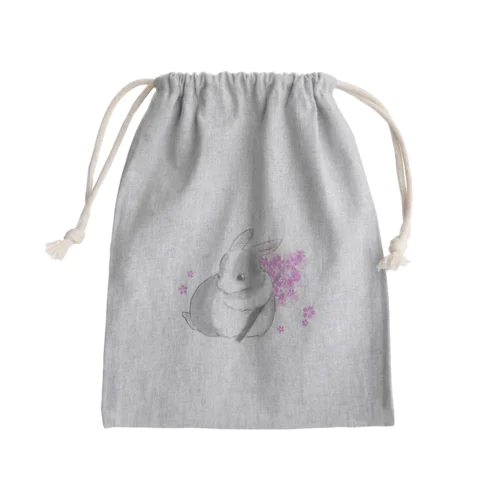 桜の枝とミニウサギ Mini Drawstring Bag