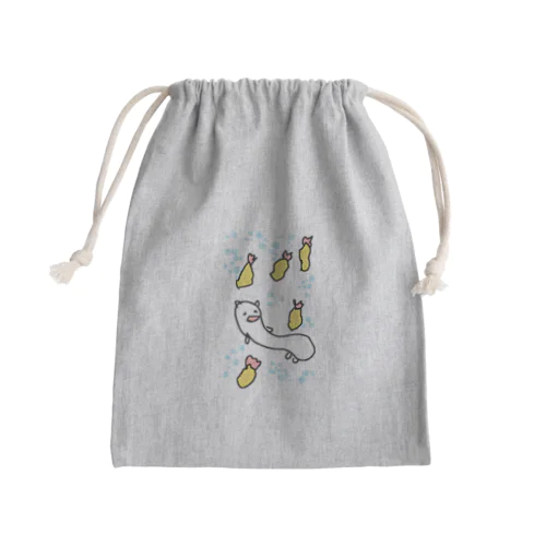 エビフライの雨をひらりと避けるねこです Mini Drawstring Bag