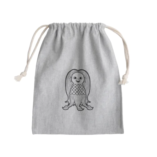 疫病退散 妖怪アマビエの画 正面 白黒 Mini Drawstring Bag