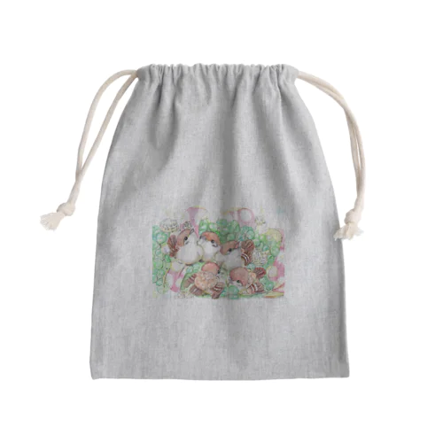 クローバーと雛スズメ Mini Drawstring Bag