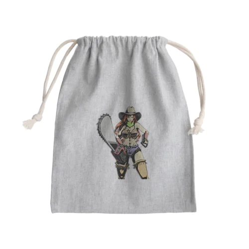 アメリカンコミック（アメコミ）風 セクシーなチェーンソーを持ったカウガール Mini Drawstring Bag