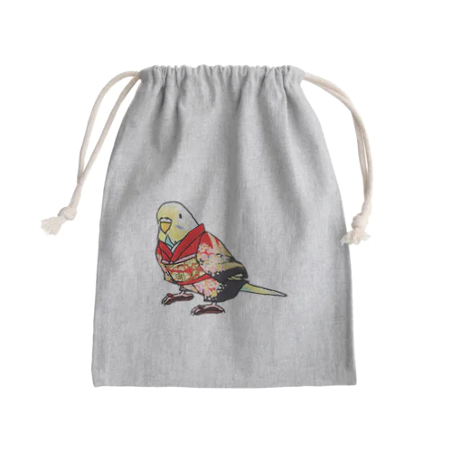 ごきげん着物セキセイインコ【まめるりはことり】 Mini Drawstring Bag