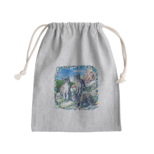 ミコノス島の山登り猫 Mini Drawstring Bag