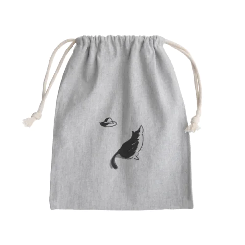 猫と帽子(黒) Mini Drawstring Bag