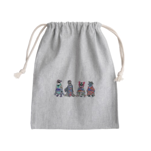 桜梅桃李-Spheniscus Kimono Penguins- Mini Drawstring Bag
