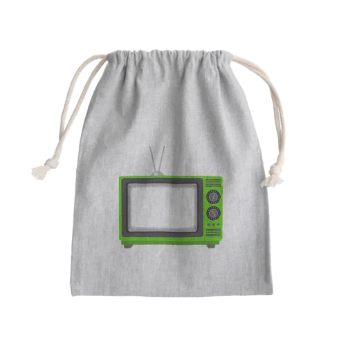 レトロな昭和の可愛い緑色テレビのイラスト 画面オン Mini Drawstring Bag