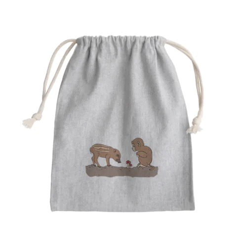 小猿と瓜坊ときのこ Mini Drawstring Bag